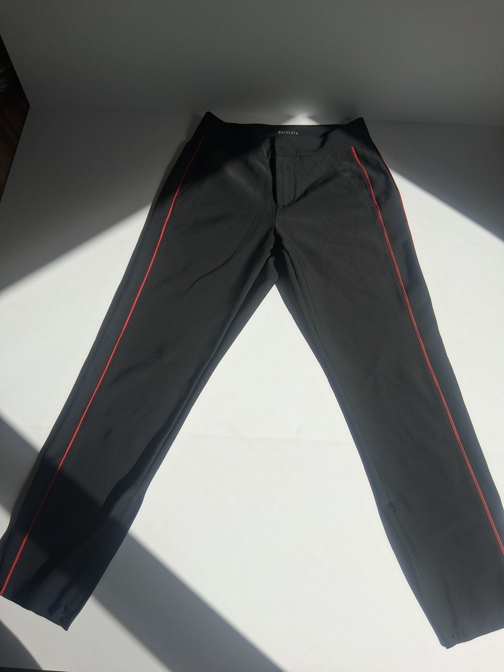 Womens Black Athleta Stellar Novelty Trouser with Red Side Piping Zipper Fly/Leg